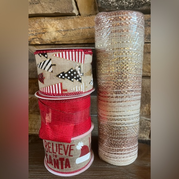 3 Wired Ribbon & 1 Roll Christmas Polypropylene Mesh Ribbon - Picture 3 of 11